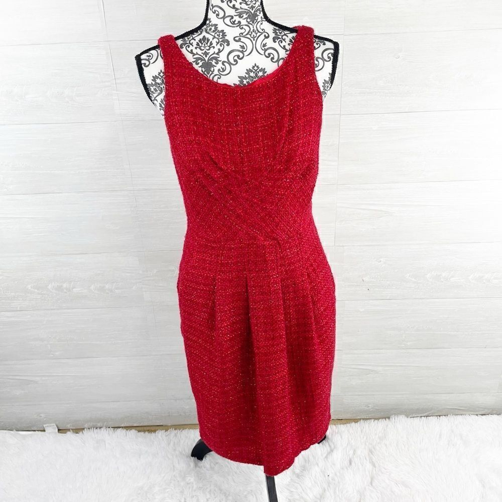 Eva Franco Metallic Tweed Sleeveless Midi Dress